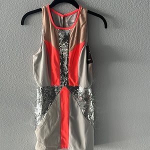 Neon Orange / Sequin Silver Dress